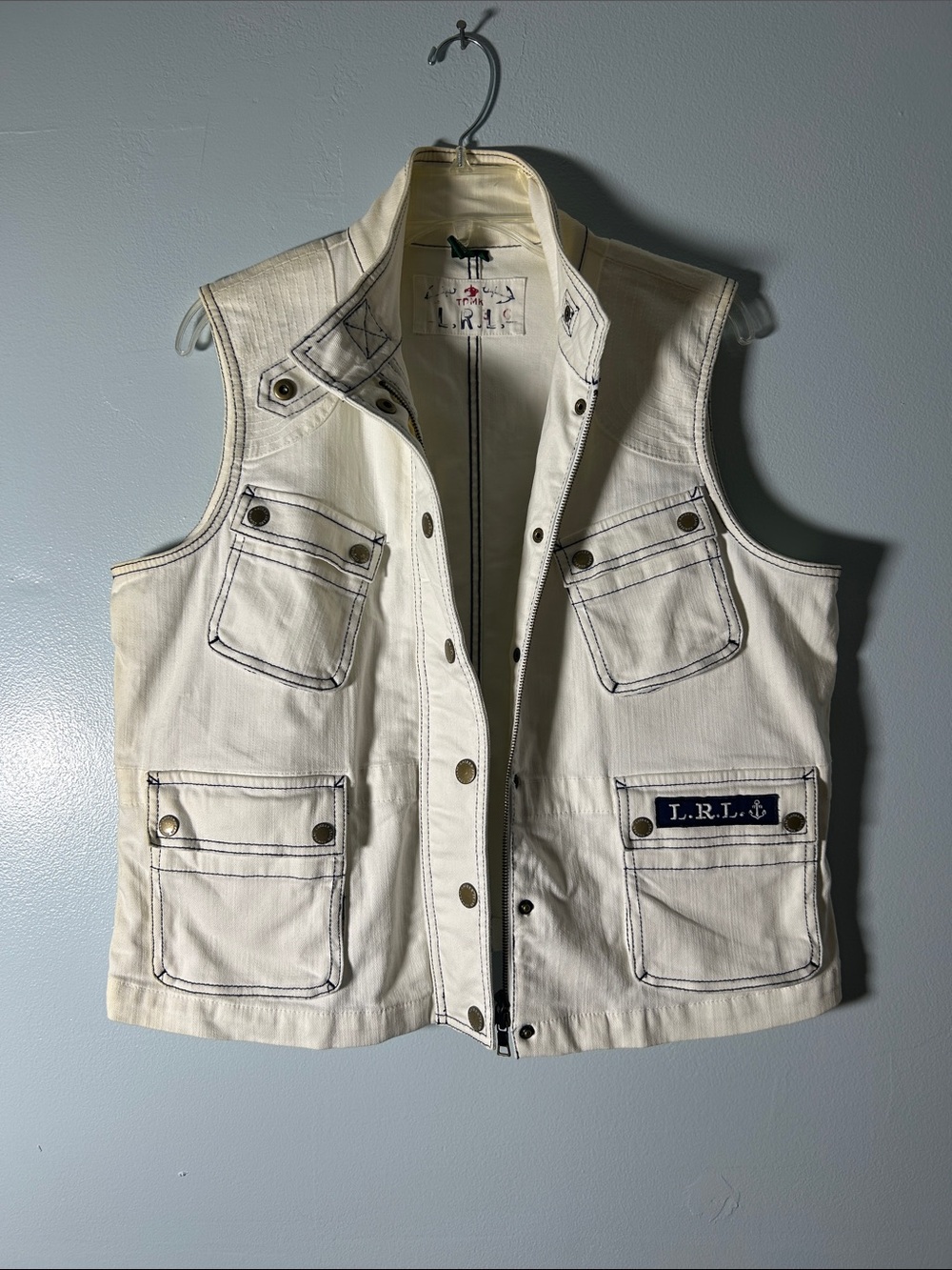 Lauren Ralph Lauren Cream Cotton Vest with Dark Topstitching
